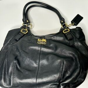 Coach Black Leather Shoulder Bag with Gold Details